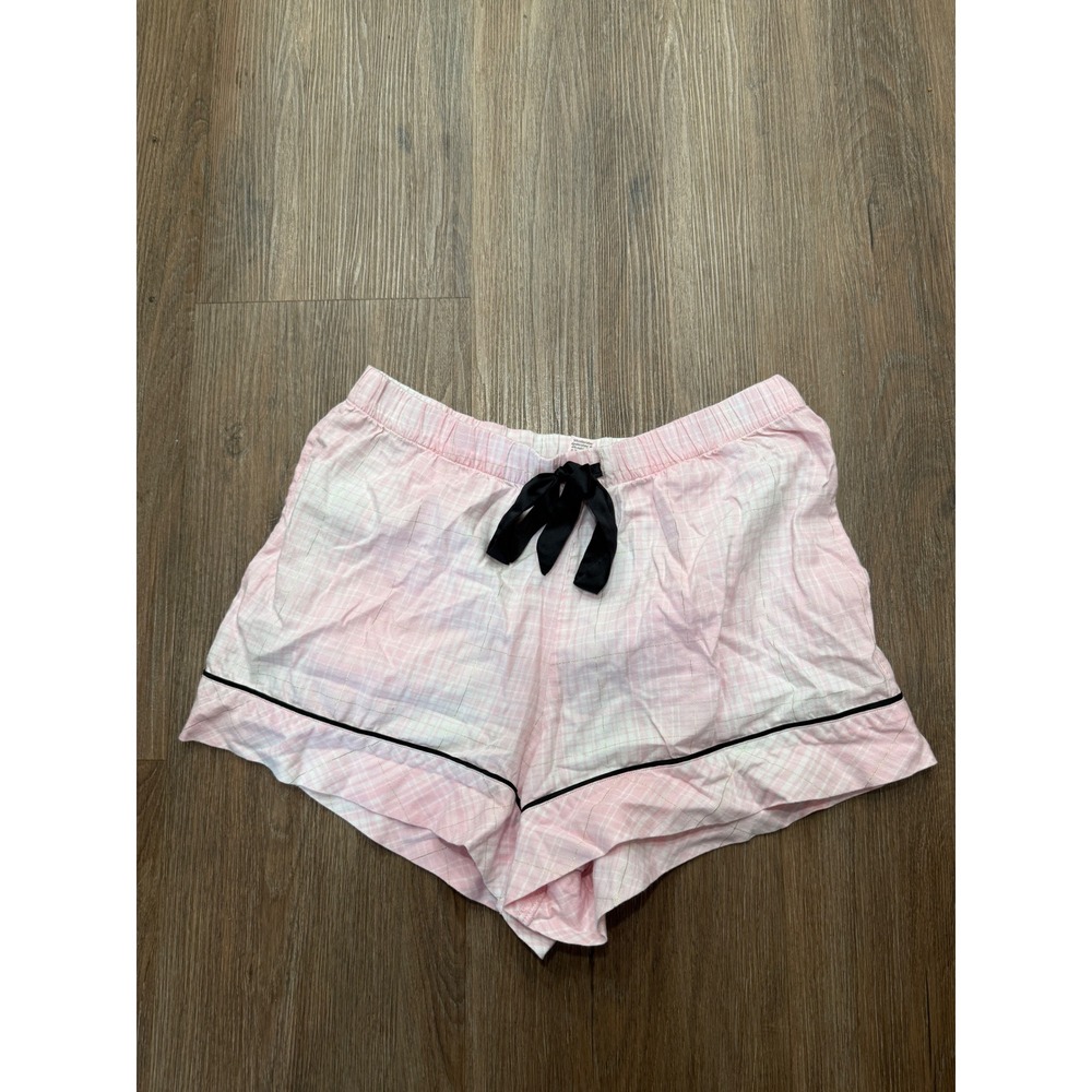 Victoria's Secret Pink Plaid Pajama Shorts Gold Metallic Trim‎ Women's Medium